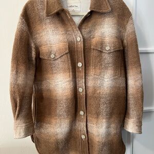 Wilfred Tan and Cream Plaid Shacket